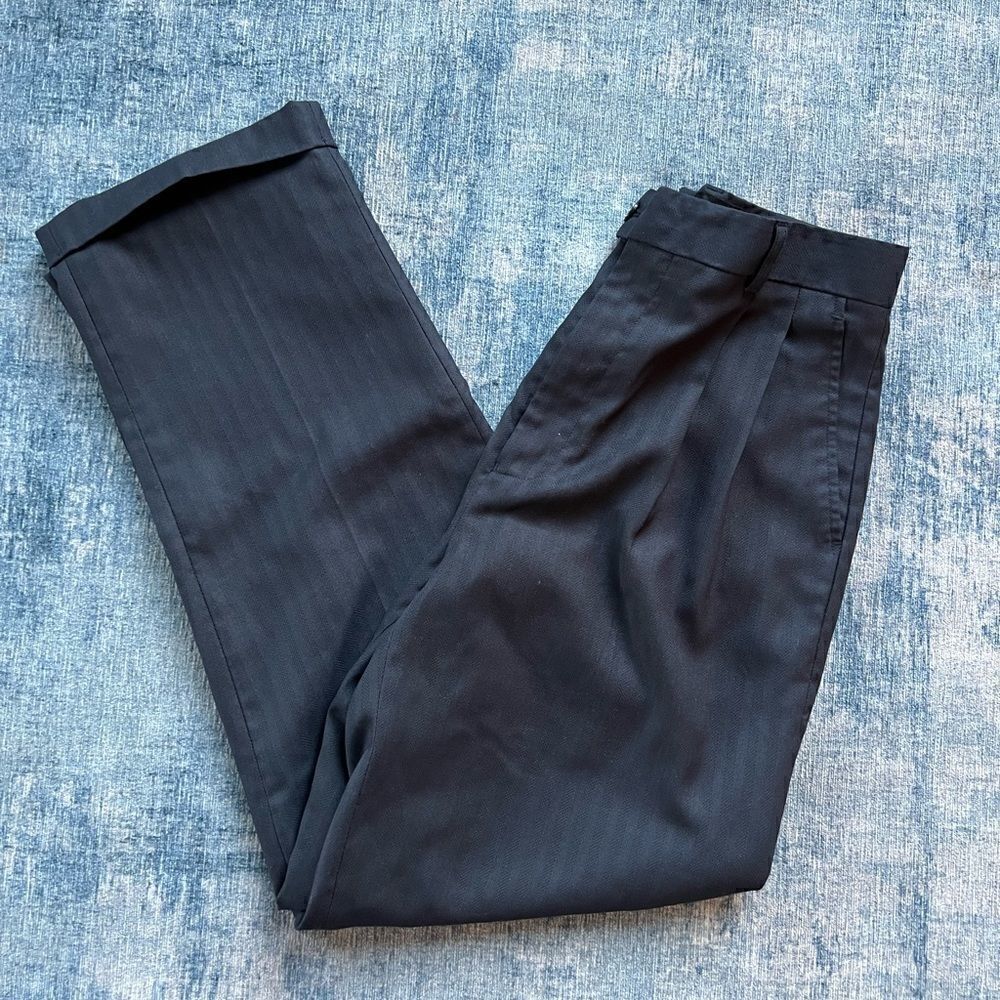 Boys Bertucci Navy Blue Pleated Front Dress Pants with Vertical Stripes Size 18